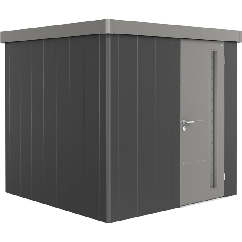 Biohort Plechový zahradní domek Neo2B 3.2 standardní dveře tm. šedá 236 x 236 cm