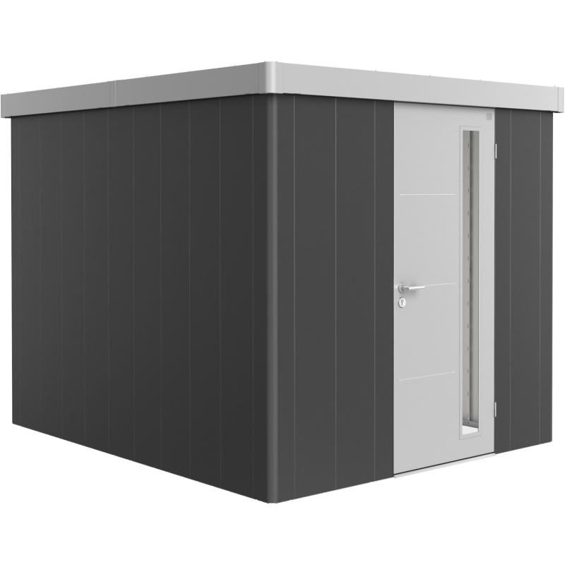 Biohort Plechový zahradní domek Neo3B 3.1 standardní dveře tm. šedá 236 x 292 cm