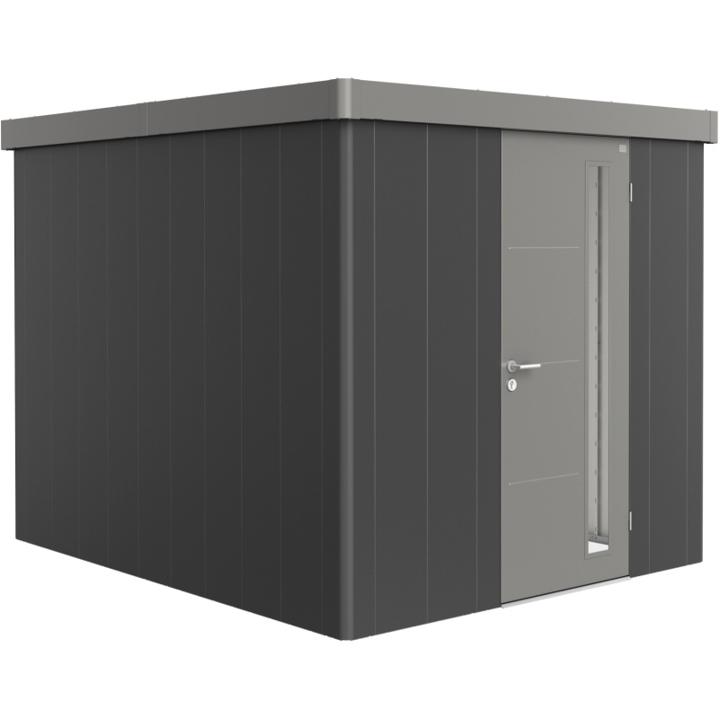 Biohort Plechový zahradní domek Neo3B 3.2 standardní dveře tm. šedá 236 x 292 cm