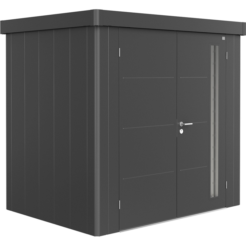 Biohort Plechový zahradní domek Neo1B dvoukřídlé dveře tm. šedá 236 x 180 cm