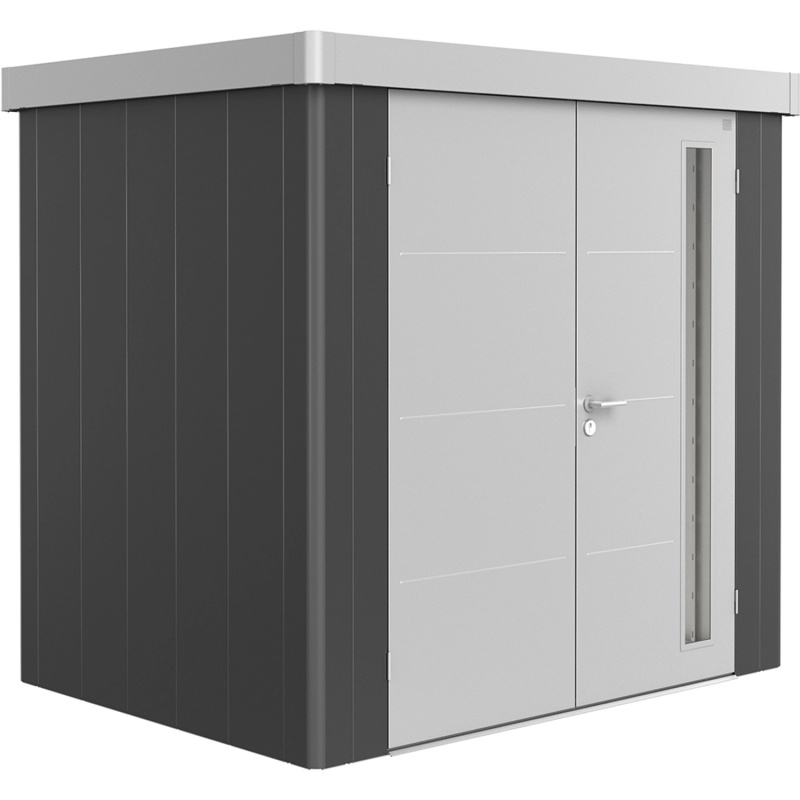 Biohort Plechový zahradní domek Neo1B 3.1 dvoukřídlé dveře tm. šedá 236 x 180 cm