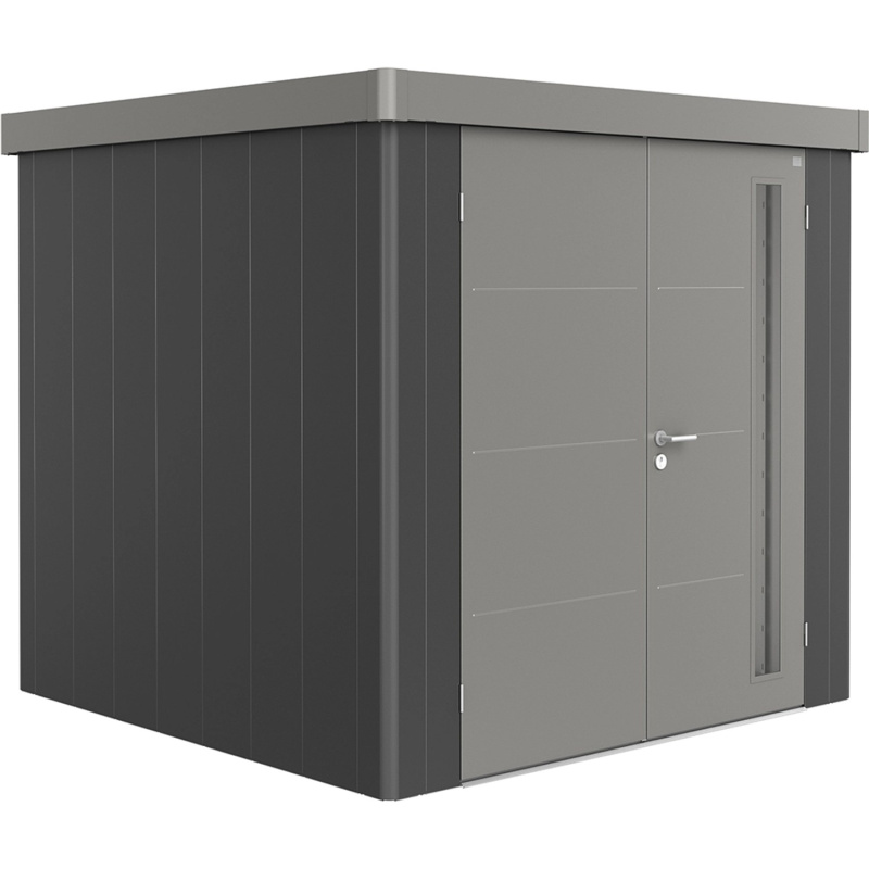 Biohort Plechový zahradní domek Neo2B 3.2 dvoukřídlé dveře tm. šedá 236 x 236 cm