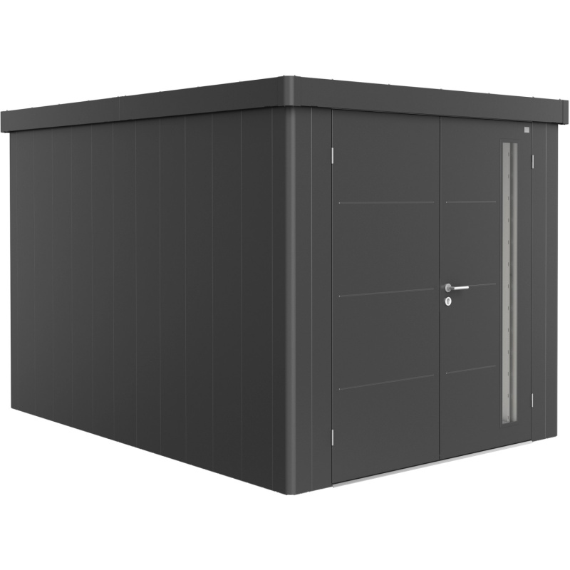 Biohort Plechový zahradní domek Neo4B dvoukřídlé dveře tm. šedá 236 x 348 cm