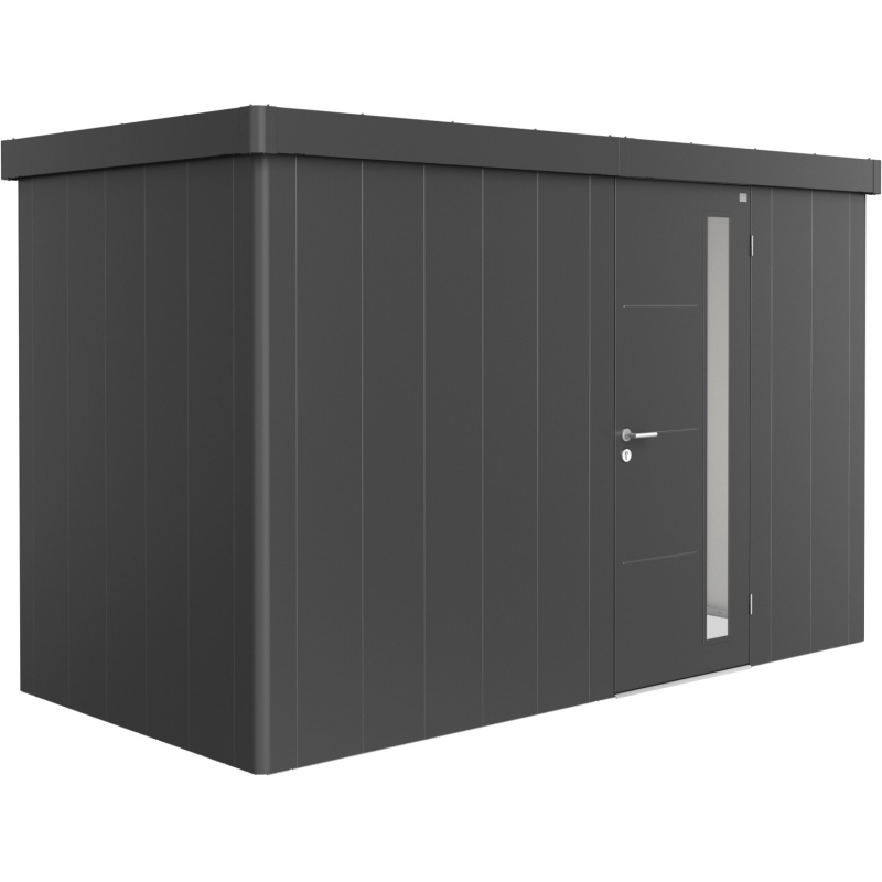 Biohort Plechový zahradní domek Neo1D standardní dveře tm. šedá 348 x 180 cm