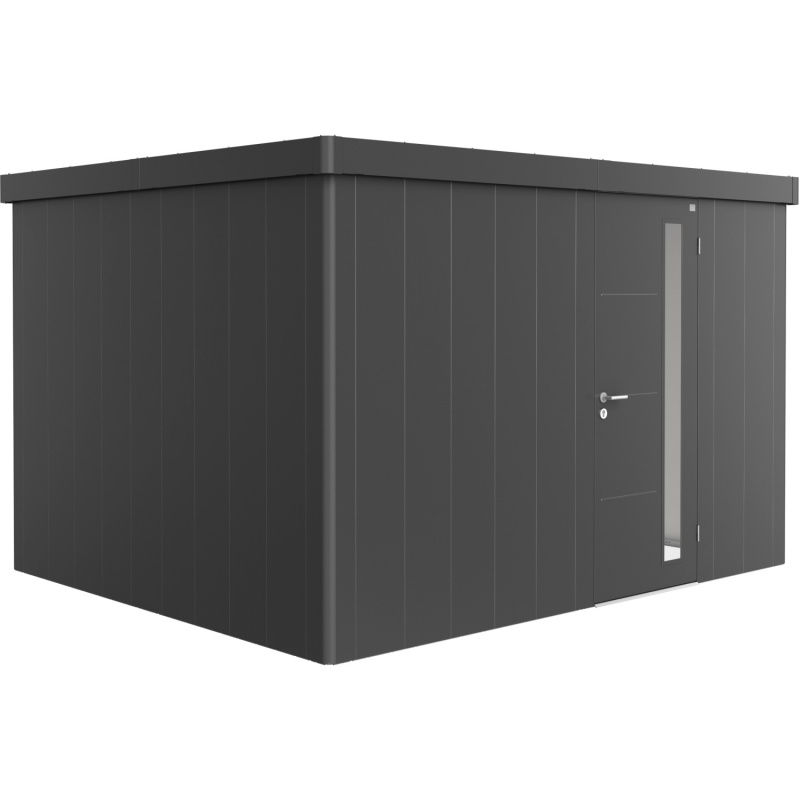 Biohort Plechový zahradní domek Neo3D standardní dveře tm. šedá 348 x 292 cm