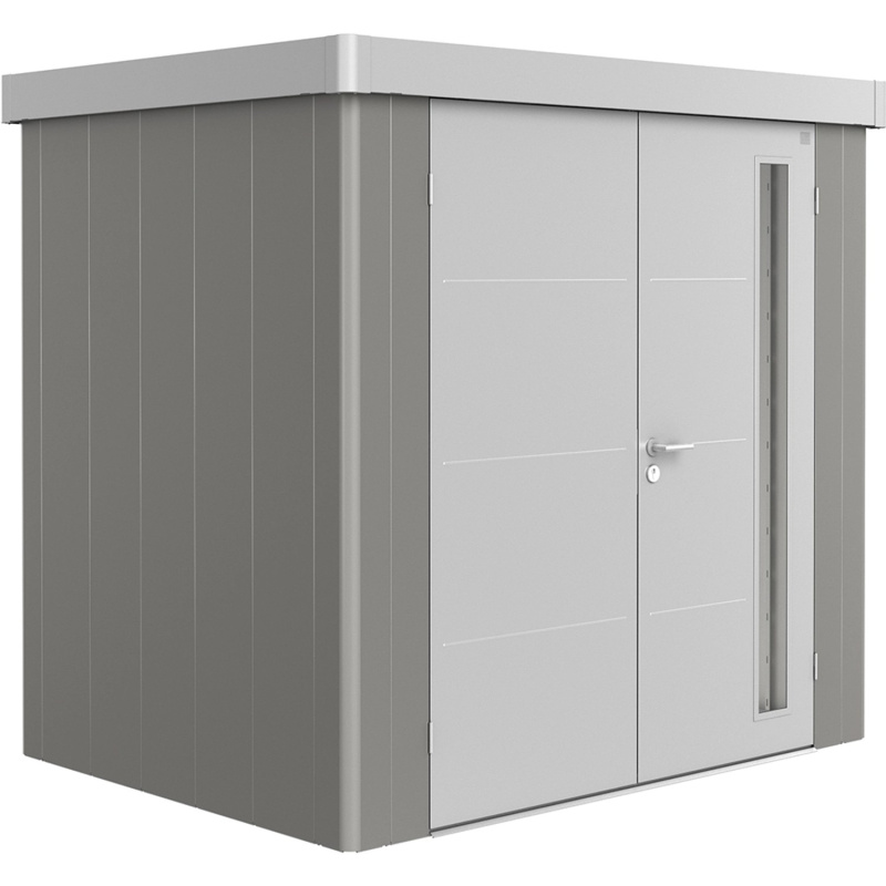 Biohort Plechový zahradní domek Neo1B 2.1 dvoukřídlé dveře kř. šedá 236 x 180 cm