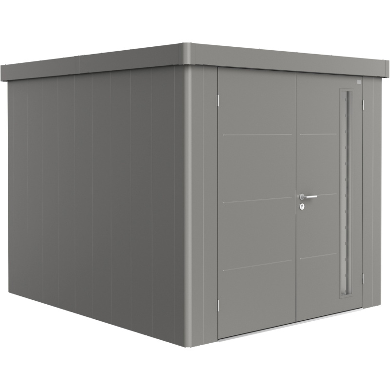 Biohort Plechový zahradní domek Neo3B dvoukřídlé dveře křem. šedá 236 x 292 cm