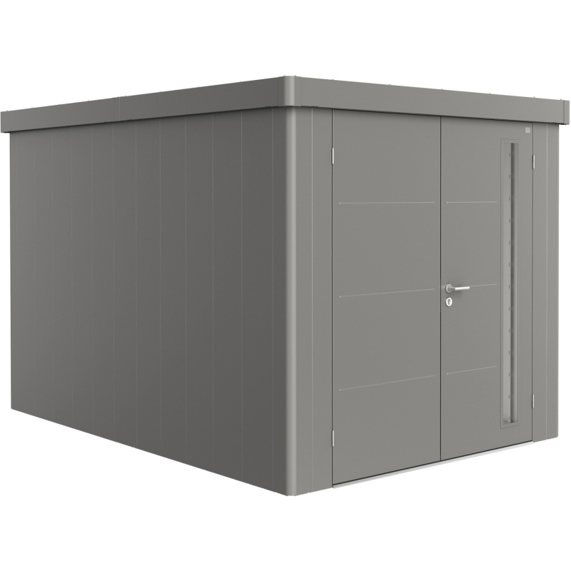 Biohort Plechový zahradní domek Neo4B dvoukřídlé dveře křem. šedá 236 x 348 cm