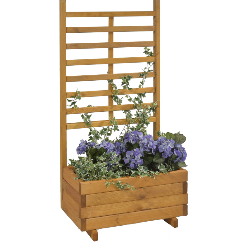 Gaspo Dřevěný truhlík Gmunden s treláží, medově hnědá, 68 x 37 x 136 cm