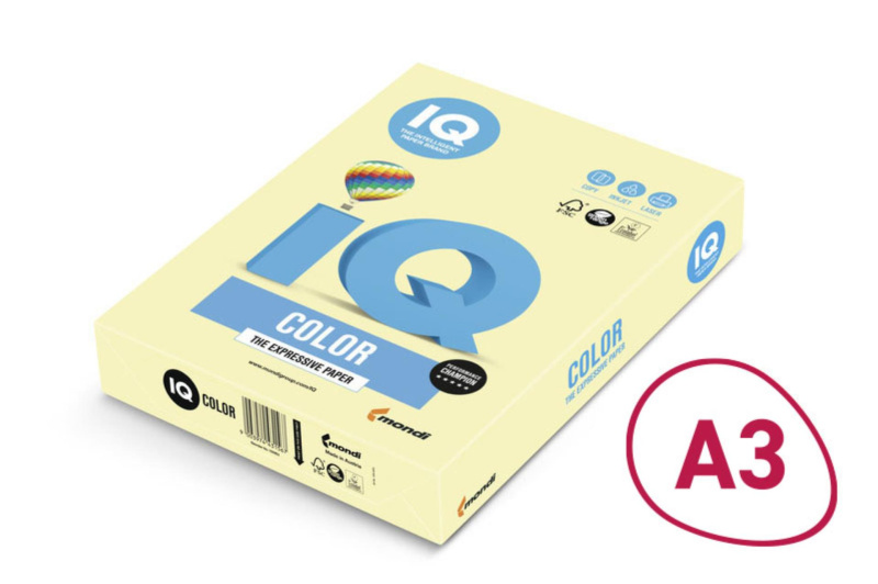 Barevný papír IQ A3 - 160 g/m2, YE23, žlutý, 250 listů