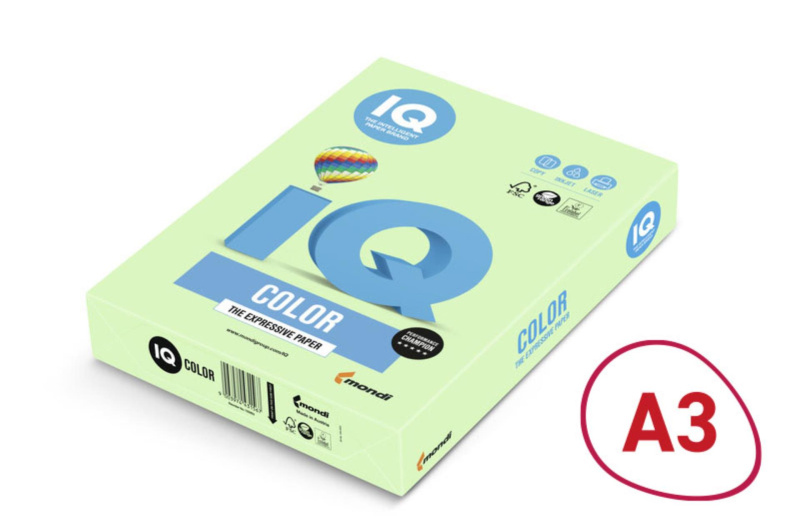 Barevný papír IQ A3 - 160 g/m2, MG28, středně zelený, 250 listů