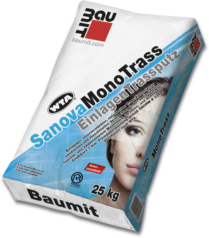 Omítka jednovrstvá Baumit SanovaMonoTrass vápenotrasová 1 mm 25 kg