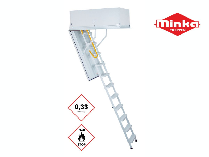 Půdní schody Minka Type 1 Passive Plus Stavební otvor: 70x140 cm, Maximální výška: 270 cm
