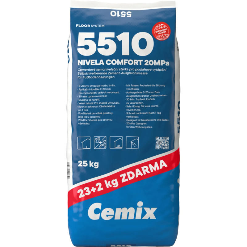 Cemix 5510 Cementová samonivelační stěrka s vlákny NIVELA COMFORT 20 MPa 23+2 kg