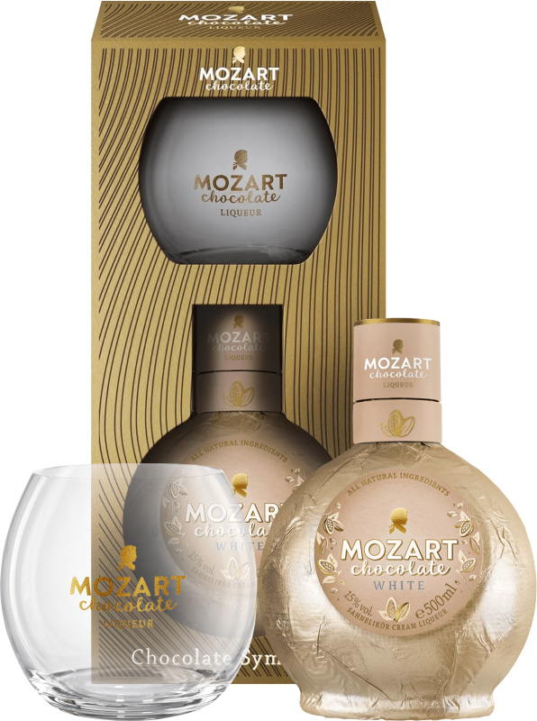 Mozart Chocolate Symphony White Chocolate Cream 0,5l + 1 sklenice 15% (darčekové balenie 1 pohár)