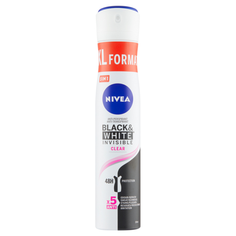 NIVEA Black & White Invisible Clear antiperspirant ve spreji pro ženy 200 ml