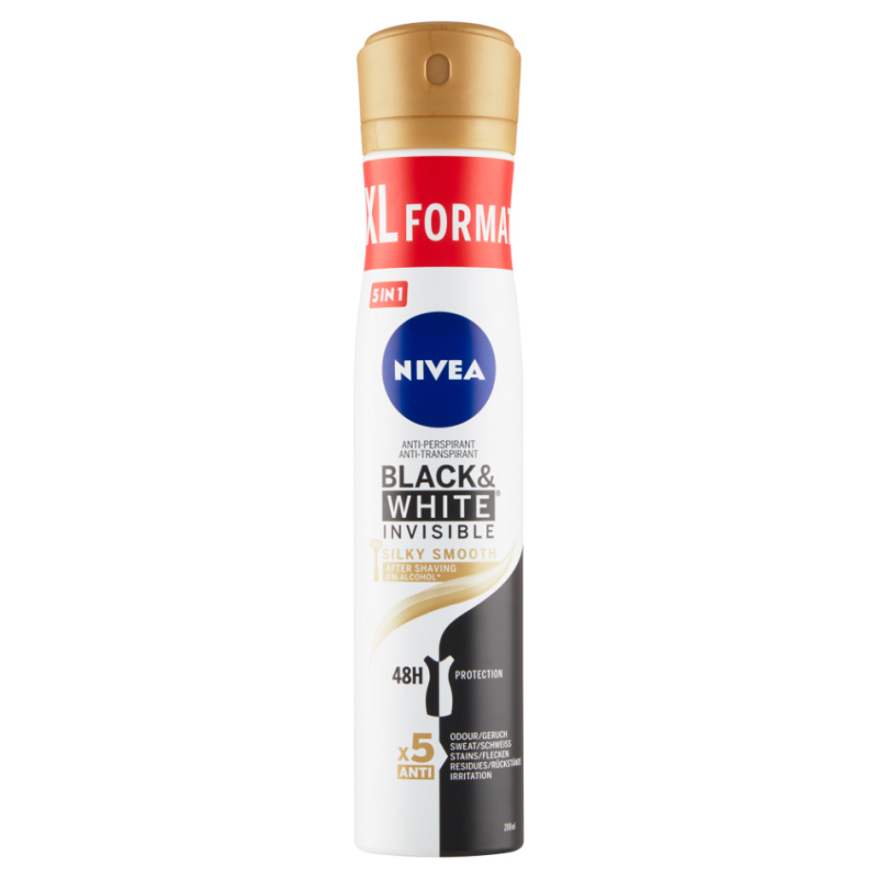 NIVEA Black & White Invisible Silky Smooth antiperspirant ve spreji pro ženy 200 ml