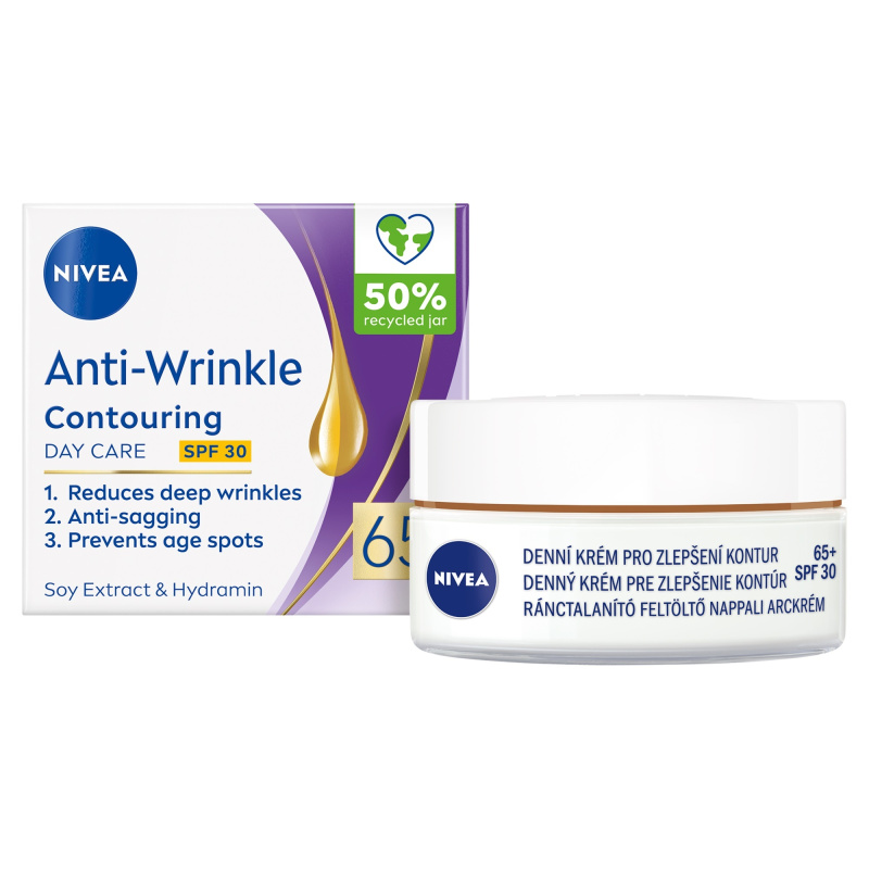 NIVEA Anti-Wrinkle Contouring denní krém zpevňující kontury obličeje SPF 30 65+ 50 ml