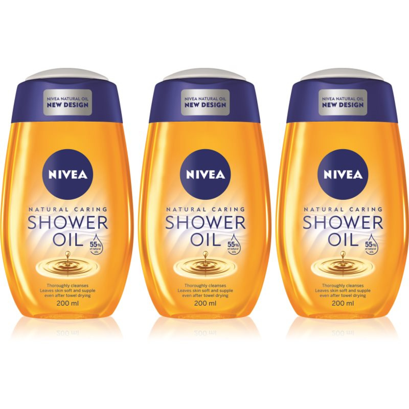 NIVEA Natural Caring sprchový olej pro suchou pokožku 3 x 200 ml