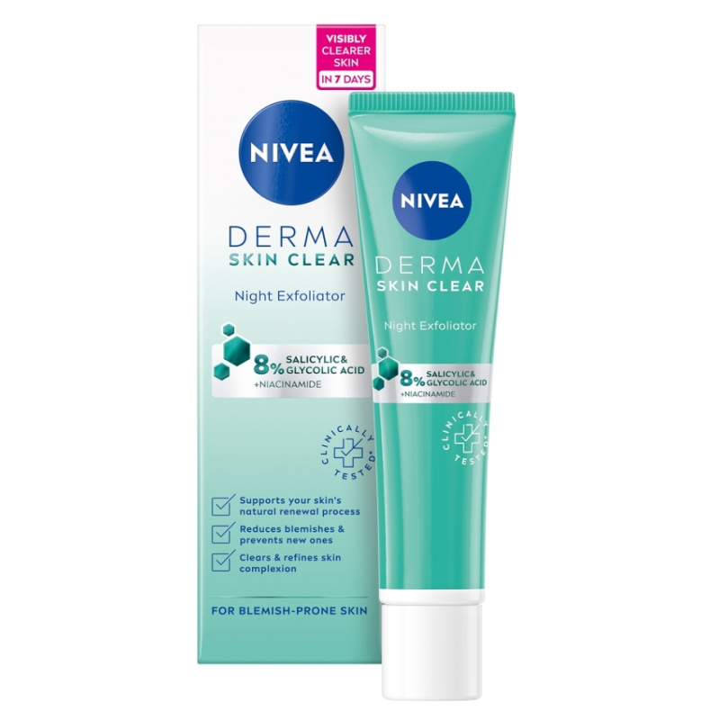 NIVEA Derma Skin Clear noční exfoliační pleťový peeling 40 ml