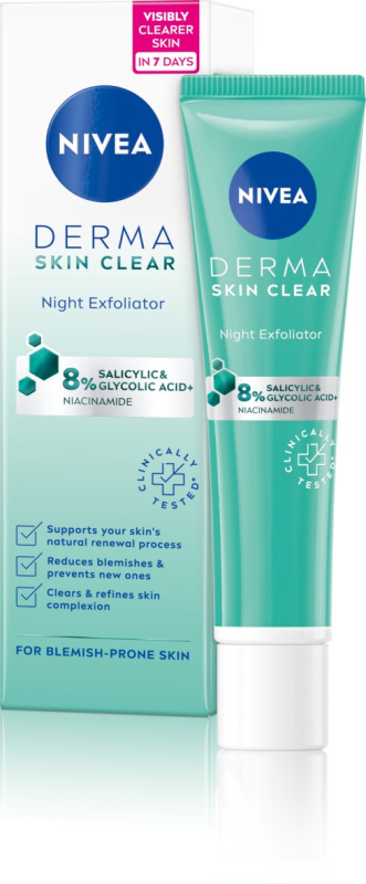 NIVEA Derma Skin Clear noční exfoliační pleťový peeling 40 ml