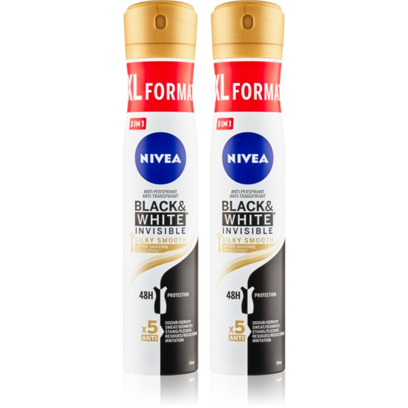 NIVEA Black & White Invisible Silky Smooth antiperspirant ve spreji výhodné balení