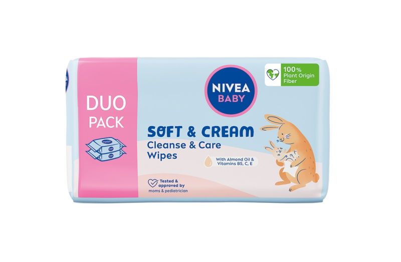 NIVEA BABY Soft & Cream dětské jemné vlhčené ubrousky 2x57 ks