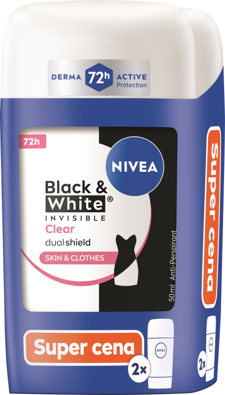 Nivea tuhý AP (2x50ml/bal) B&W Inv Clear