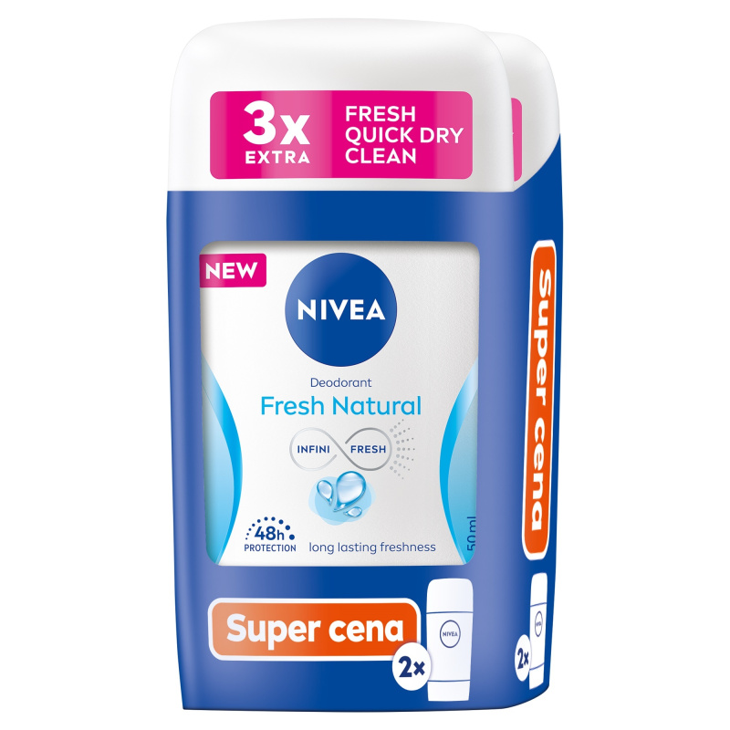 Nivea tuhý deo (2x50ml/bal) Fresh Natur