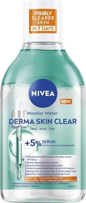 NIVEA Derma Skin Clear čisticí micelární voda proti nedokonalostem pleti 400 ml