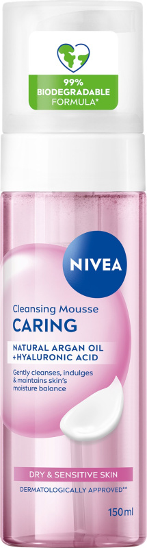 NIVEA Caring čisticí pleťová pěna pro suchou až citlivou pleť 150 ml
