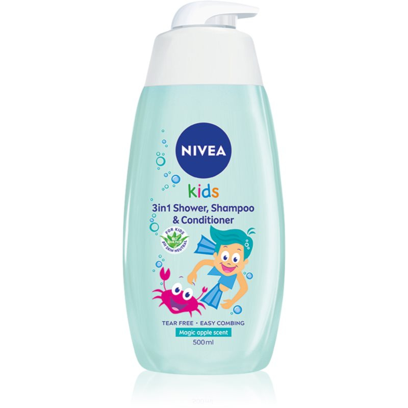 NIVEA Kids Dětský sprchový gel a šampon 3v1 s jablečnou vůní 500 ml