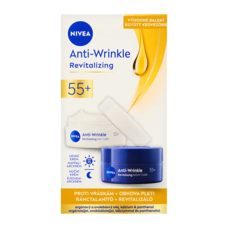 NIVEA Obnovující denní a noční krém proti vráskám 55+ 2x 50 ml