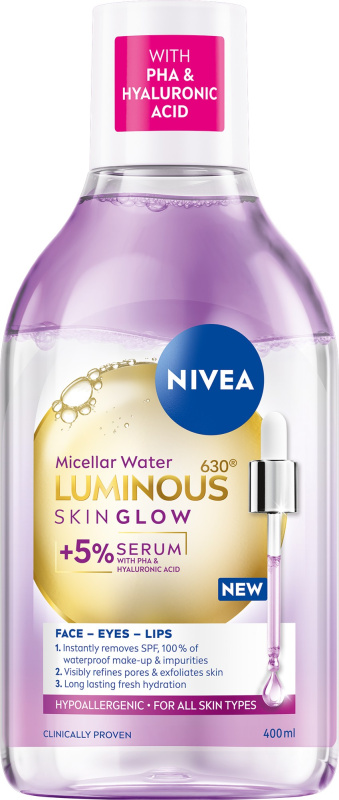 NIVEA Luminous Skin Glow čisticí micelární voda pro rozjasnění pleti 400 ml