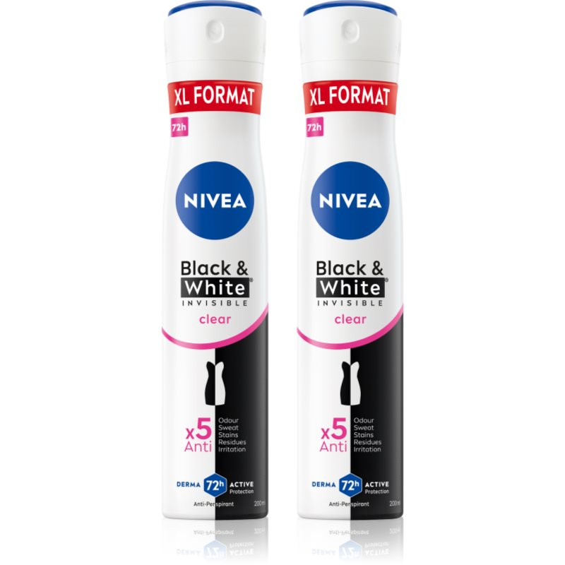 NIVEA Black & White Invisible Clear antiperspirant ve spreji výhodné balení