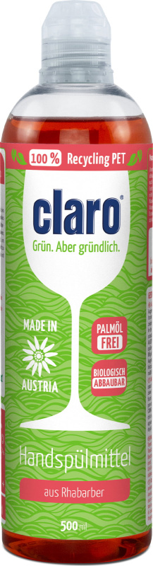 Claro EKO rebarborový prostředek na ruční mytí nádobí, 500 ml