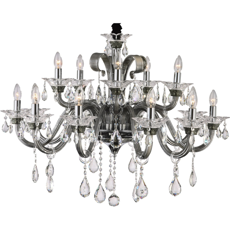 Globo Lustr DUNJA, 15x E14, chrom/kouřový, pr. 95 x 134,5 cm