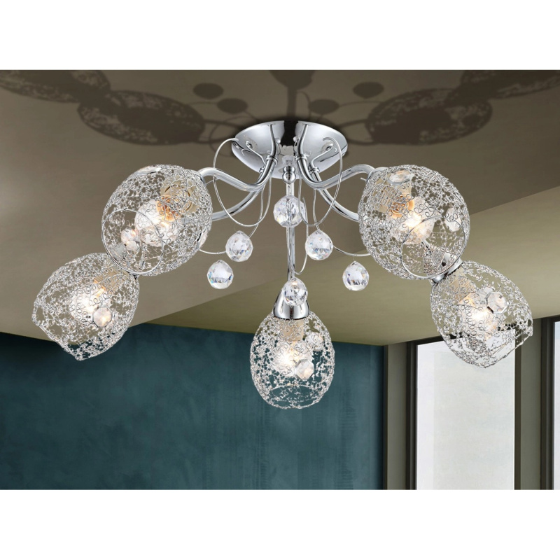 Globo Stropní svítidlo KORDULA, 5x E14, chrom, pr. 54 x 22 cm