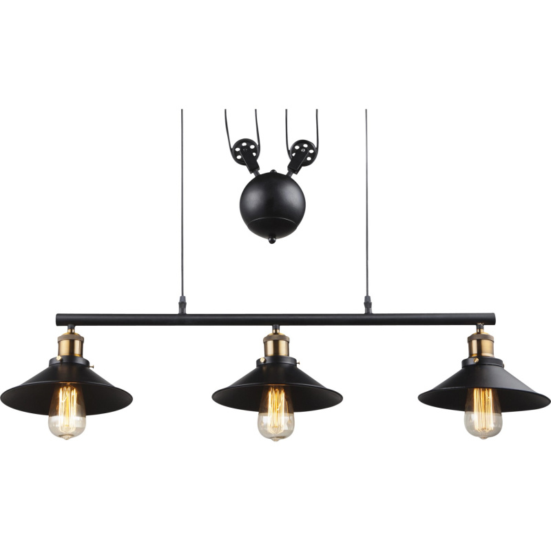 Globo Závěsné svítidlo LENIUS, 3x E27, černé-staromosazné, 92 x 22 x 180 cm