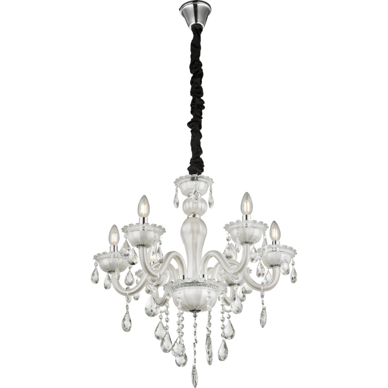 Globo Lustr TEEJAY, 6x E14, bílý/chrom, pr. 61 x 150 cm