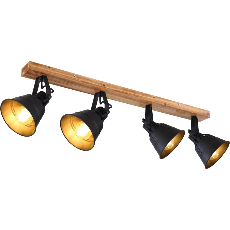 Globo Stropní svítidlo GÜNTHER, 4x E27, černo-zlatý/dub, 82 x 18 x 24 cm