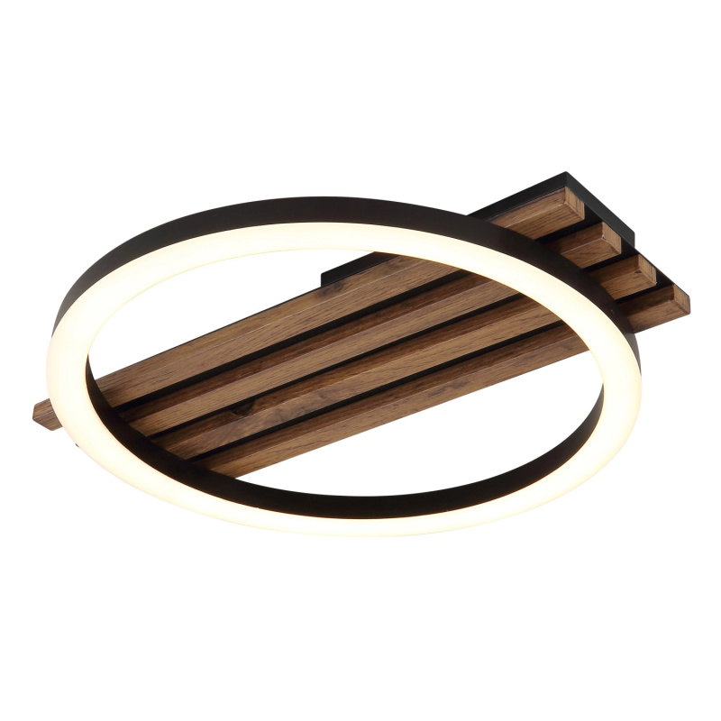GLOBO Stropní LED svítidlo TISHA 12W 1200lm 3000K, černá/dřevo, 34 x 30 cm
