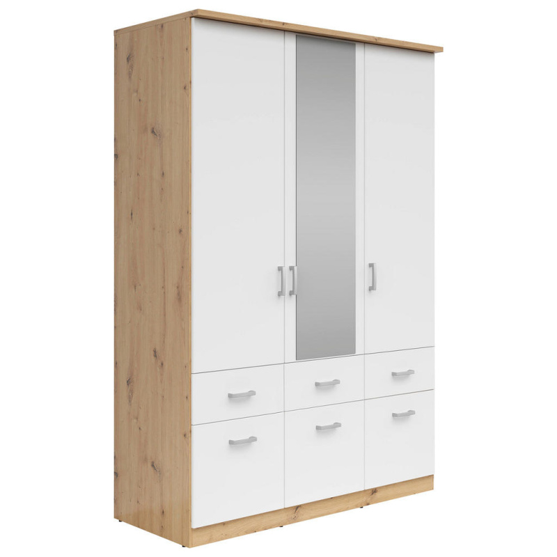 Boxxx ŠATNÍ SKŘÍŇ SE ZRCADLEM, bílá, Sonoma dub, 136/199/58 cm