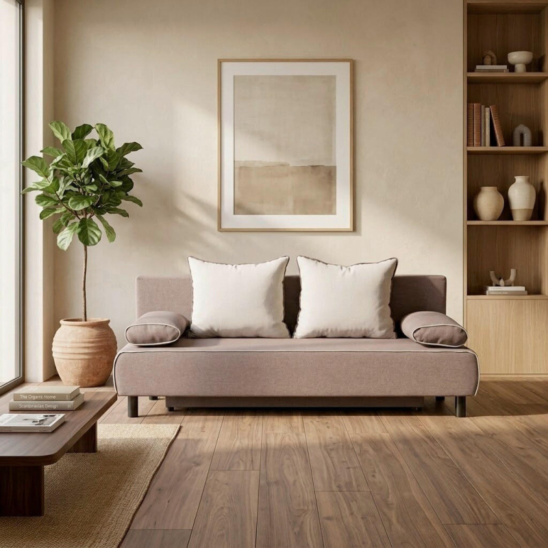P & B ROZKLÁDACÍ POHOVKA, textil, hnědá, béžová
