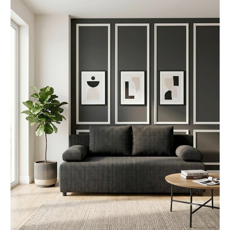 P & B ROZKLÁDACÍ POHOVKA, textil, tmavě šedá