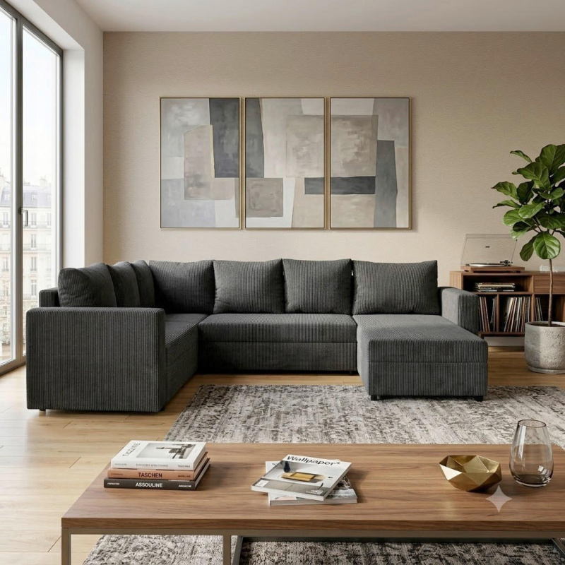 P & B SEDACÍ SOUPRAVA, textil, tmavě šedá