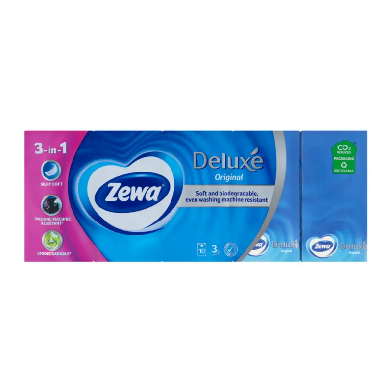 ZEWA Deluxe Papírové kapesníky 3- vrstvé 10 x 10  kusů