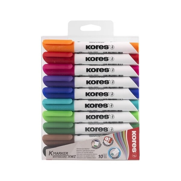 Popisovač na bílé tabule Kores K-MARKER - kulatý hrot, sada 10 barev