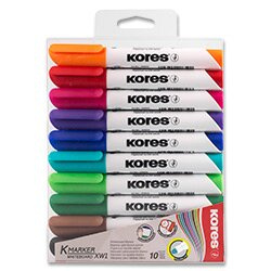 Popisovač na bílé tabule Kores K-MARKER - kulatý hrot, sada 10 barev