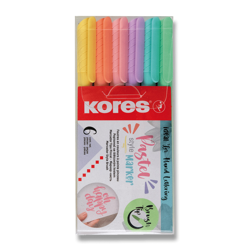Popisovač Kores Style Brush Marker Pastel, 6 barev Kores
